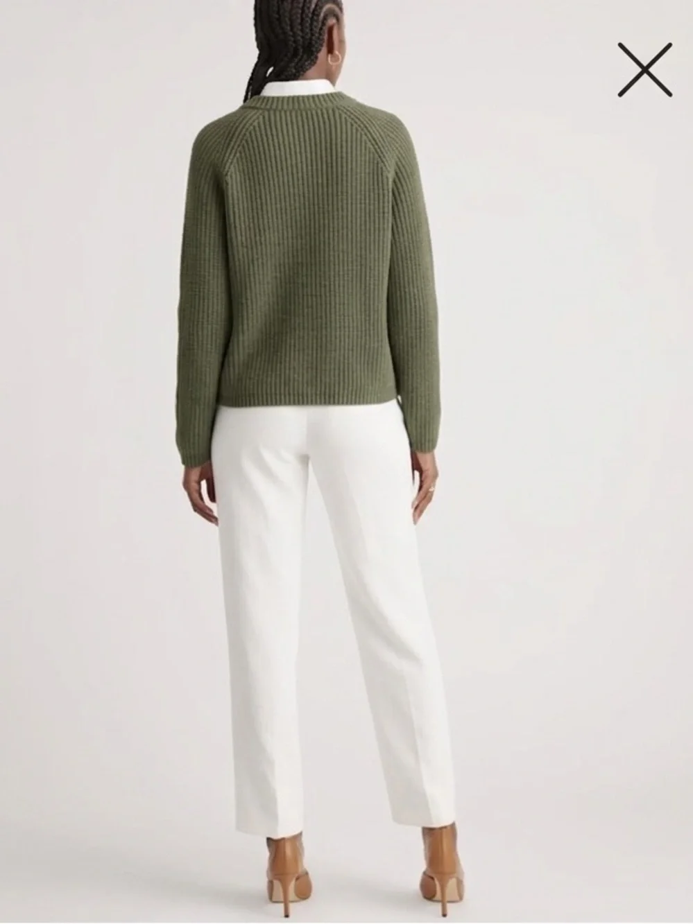 Quince Sweater 100% Organic Cotton Fisherman Crew Olive Green Chunky Boxy Knit - Picture 4 of 9